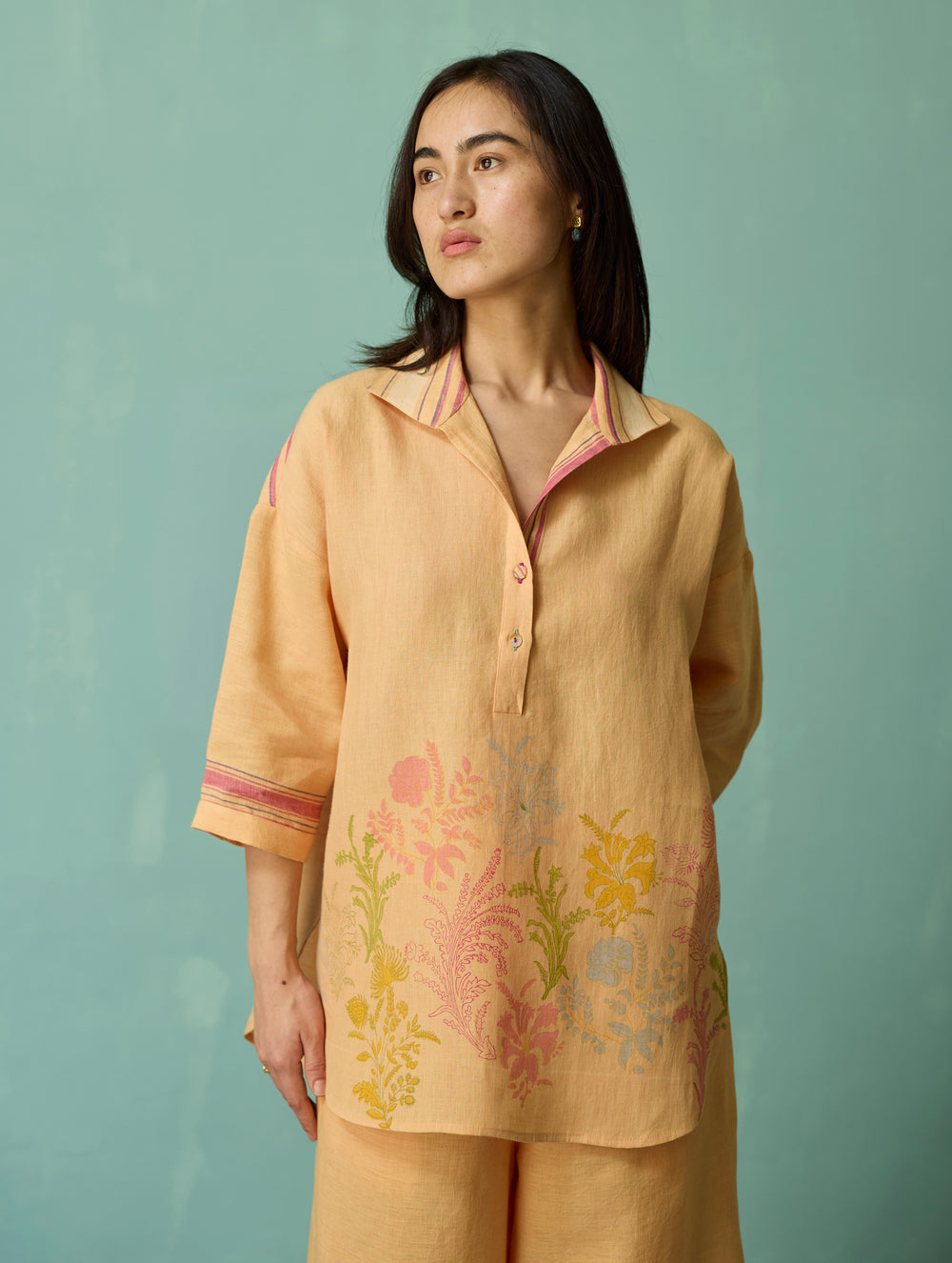 Luma Block-Printed Floral Shirt - Apricot