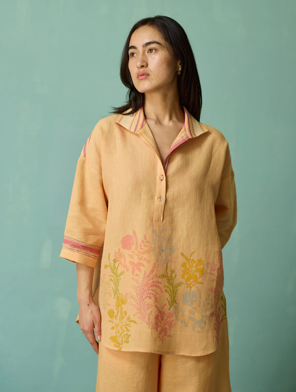 Luma Block-Printed Floral Shirt - Apricot