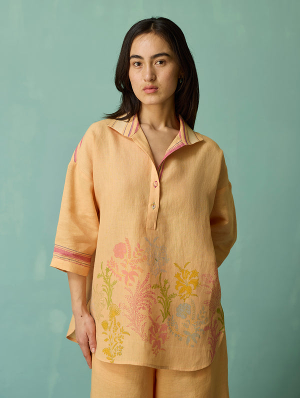 Luma Block-Printed Floral Co-ord Set - Apricot