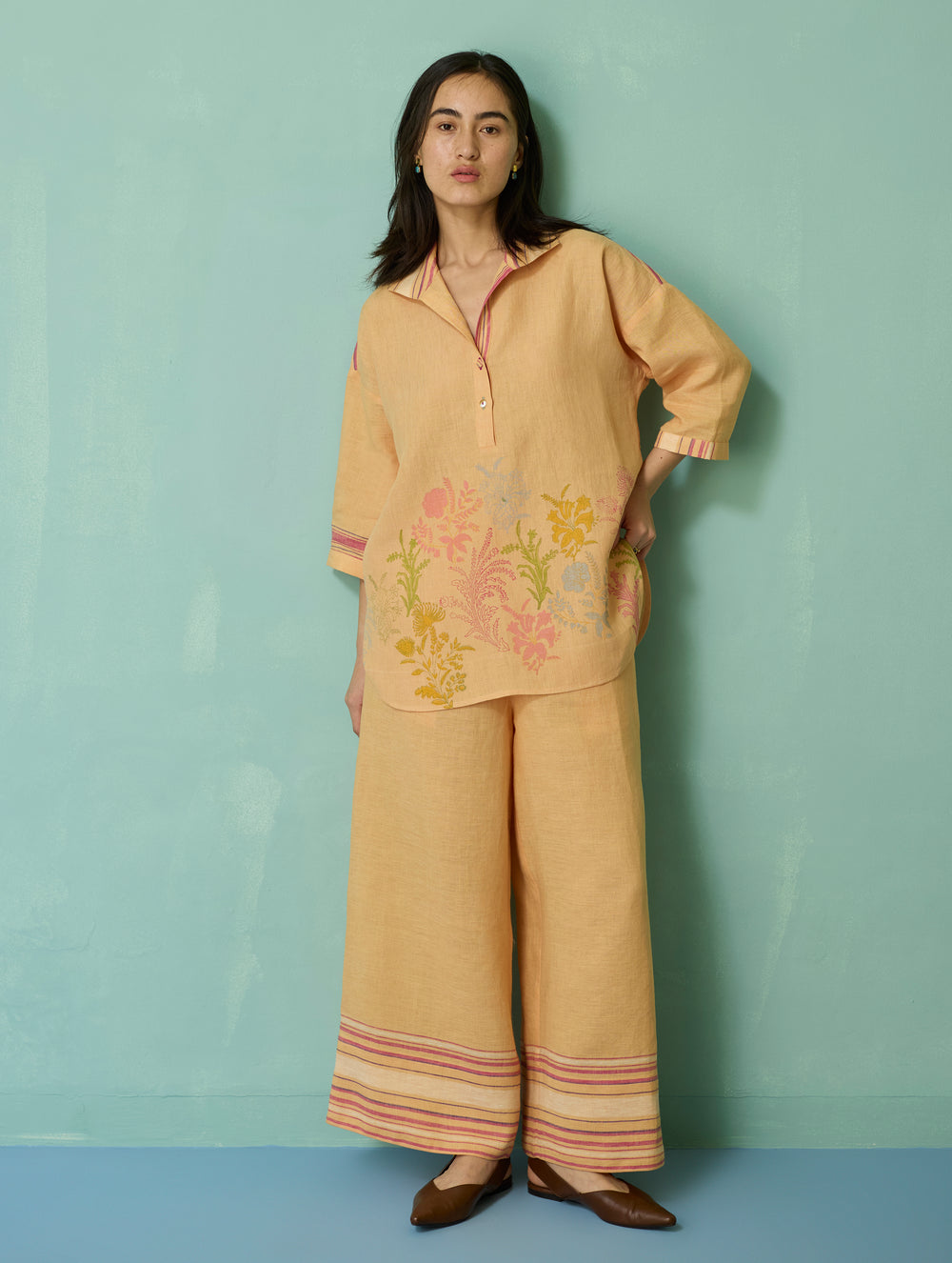 Luma Block-Printed Floral Shirt - Apricot