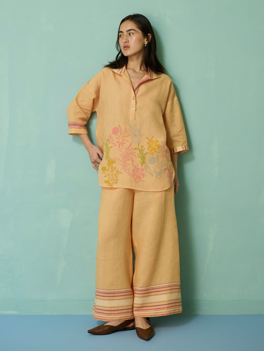 Luma Block-Printed Floral Shirt - Apricot