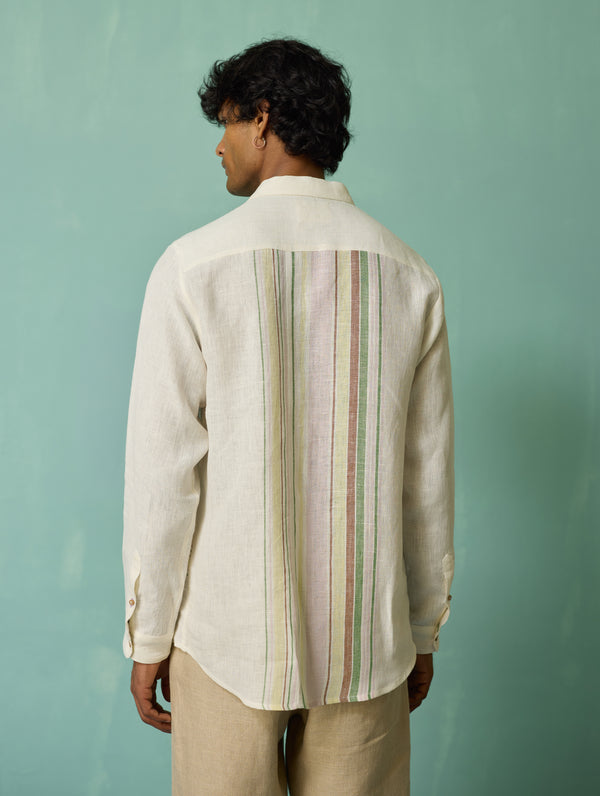 Daniel Border Stripe Linen Shirt - Ivory