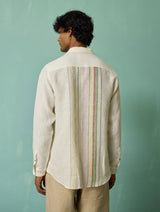 Daniel Border Stripe Linen Shirt - Ivory