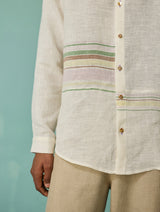 Daniel Border Stripe Linen Shirt - Ivory