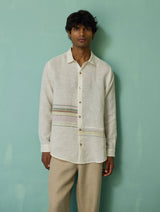 Daniel Border Stripe Linen Shirt - Ivory