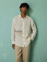 Daniel Border Stripe Linen Shirt - Ivory