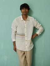 Daniel Border Stripe Linen Shirt - Ivory