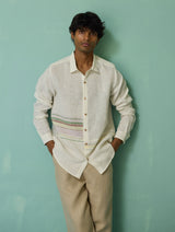 Daniel Border Stripe Linen Shirt - Ivory