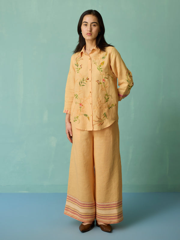 Kima Hand-Embroidered Floral Co-ord Set - Apricot