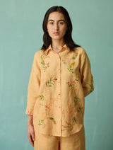 Kima Hand-Embroidered Floral Co-ord Set - Apricot