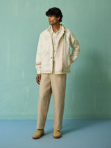 Sorren Hand-Embroidered Border Linen Jacket - Ivory