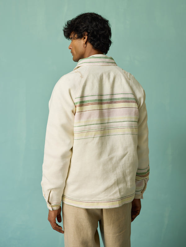 Sorren Hand-Embroidered Border Linen Jacket - Ivory