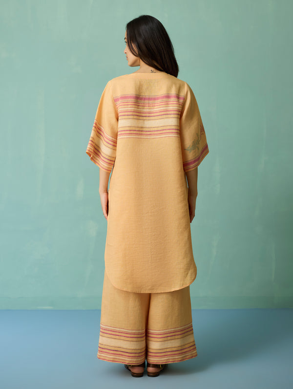 Nami Floral Block-Printed Curved Hem Kurta Set - Apricot
