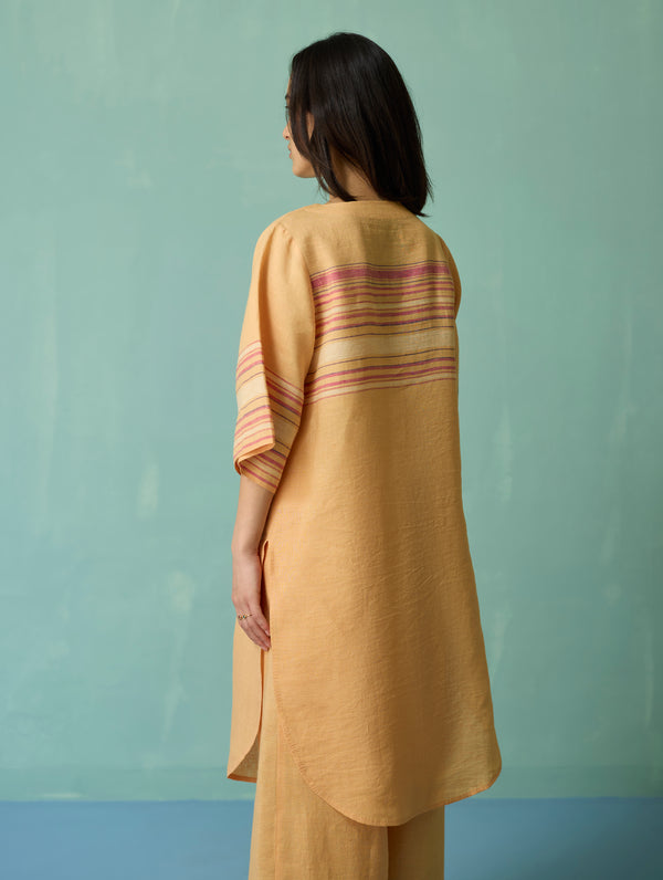 Nami Floral Block-Printed Curved Hem Kurta - Apricot