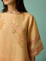 Nami Floral Block-Printed Curved Hem Kurta Set - Apricot