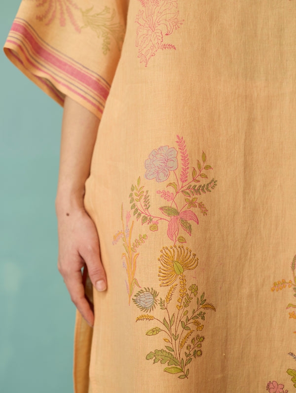 Nami Floral Block-Printed Curved Hem Kurta - Apricot