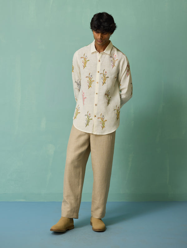Arden Block-Printed Floral Shirt - Ivory
