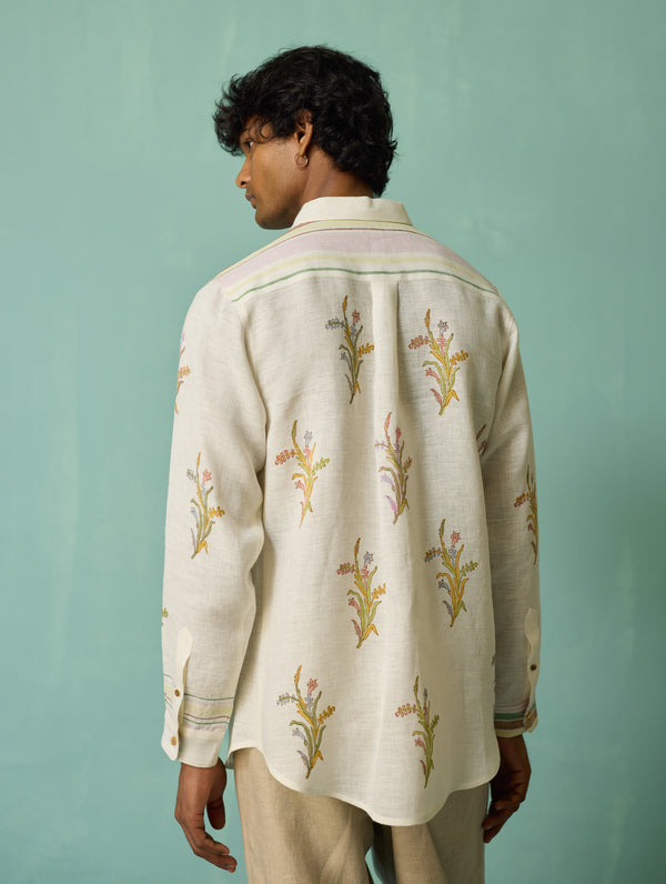 Arden Block-Printed Floral Shirt - Ivory
