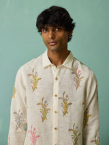 Arden Block-Printed Floral Shirt - Ivory