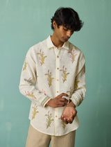 Arden Block-Printed Floral Shirt - Ivory