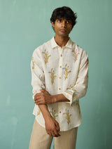 Arden Block-Printed Floral Shirt - Ivory