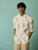 Arden Block-Printed Floral Shirt - Ivory