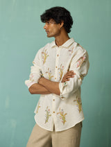 Arden Block-Printed Floral Shirt - Ivory