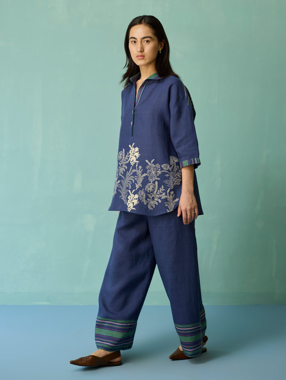 Luma Block-Printed Floral Shirt - Indigo