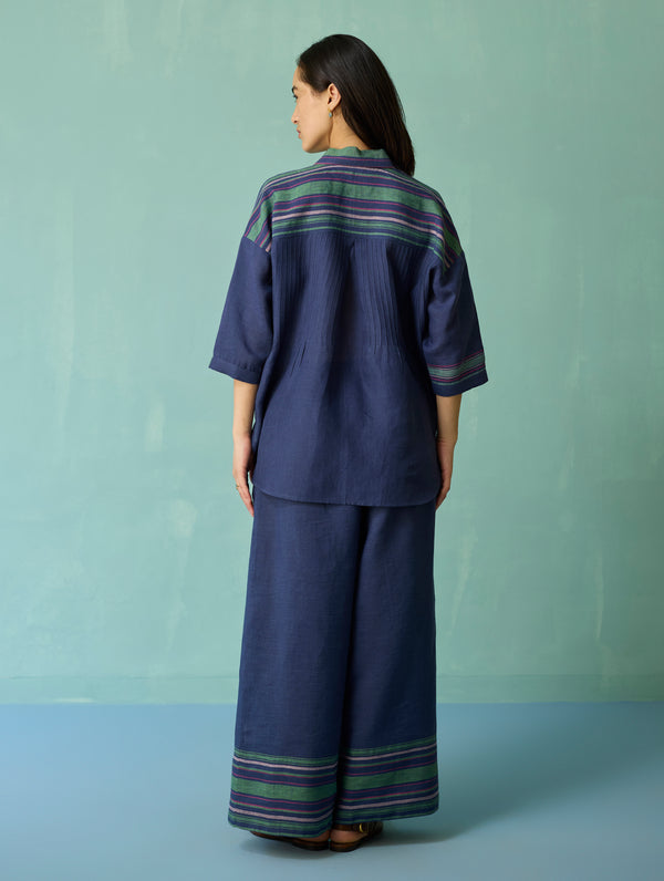 Luma Block-Printed Floral Co-ord Set - Indigo