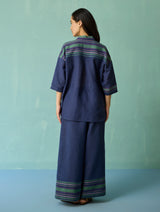 Luma Block-Printed Floral Co-ord Set - Indigo