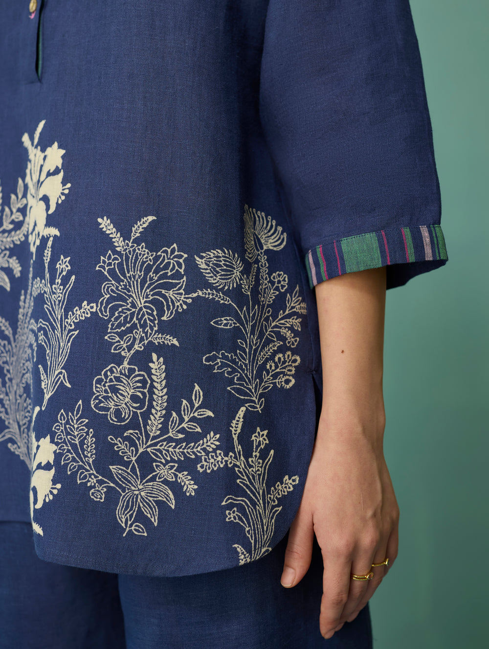 Luma Block-Printed Floral Shirt - Indigo
