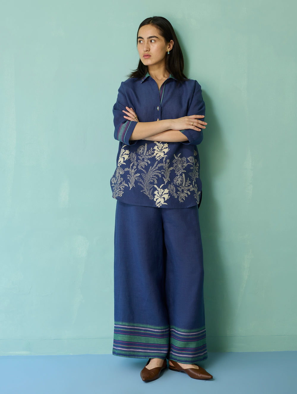 Luma Block-Printed Floral Shirt - Indigo