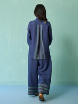 Kima Hand-Embroidered Floral Co-ord Set - Indigo