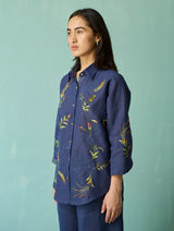 Kima Hand-Embroidered Floral Co-ord Set - Indigo
