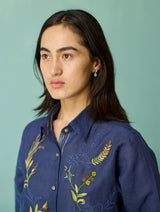 Kima Hand-Embroidered Floral Co-ord Set - Indigo