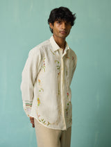 Sid Hand-Embroidered Floral Shirt - Ivory