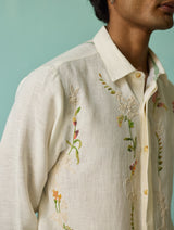 Sid Hand-Embroidered Floral Shirt - Ivory