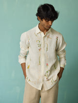Sid Hand-Embroidered Floral Shirt - Ivory