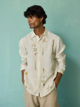 Sid Hand-Embroidered Floral Shirt - Ivory