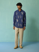Arden Block-Printed Floral Shirt - Indigo