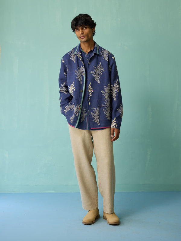 Bardor Floral Block-Printed Jacket - Indigo