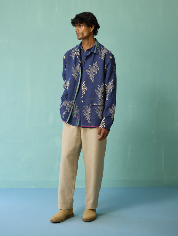 Bardor Floral Block-Printed Jacket - Indigo