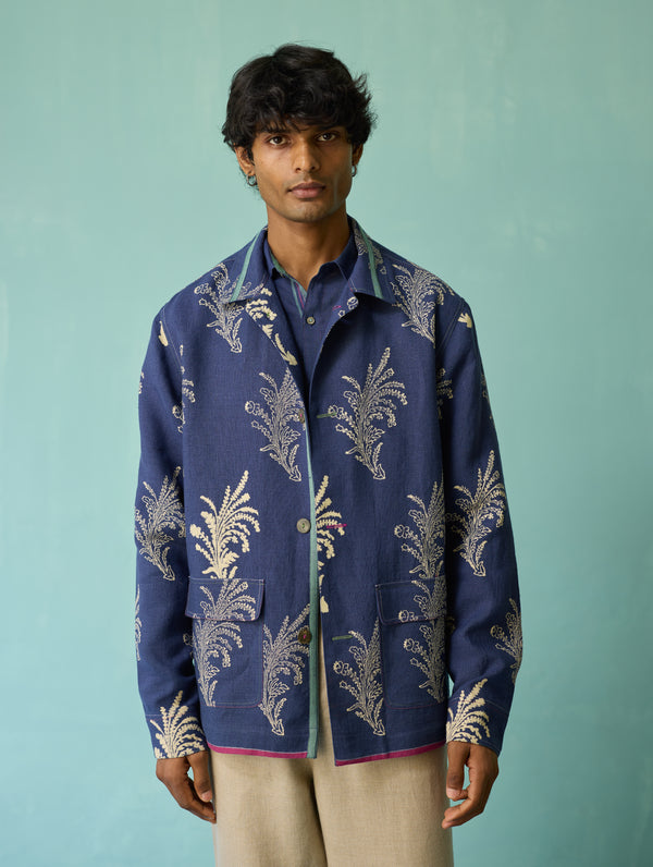 Bardor Floral Block-Printed Jacket - Indigo