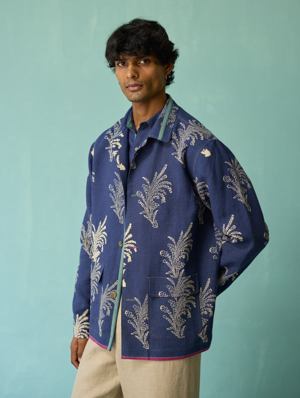 Bardor Floral Block-Printed Jacket - Indigo