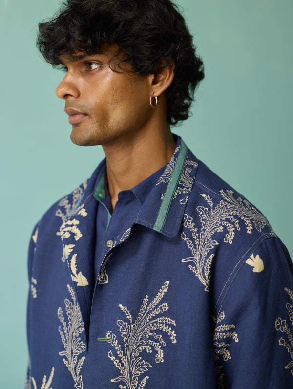Bardor Floral Block-Printed Jacket - Indigo