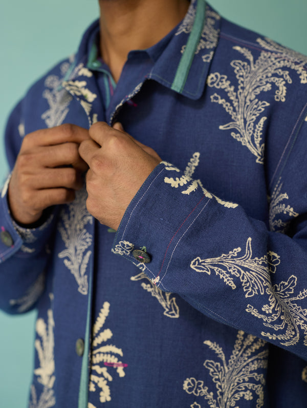 Bardor Floral Block-Printed Jacket - Indigo