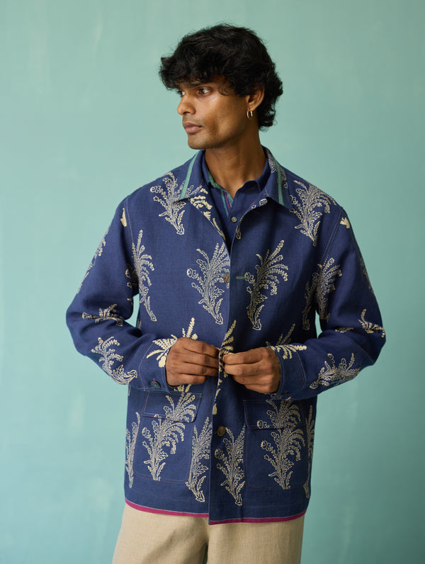 Bardor Floral Block-Printed Jacket - Indigo