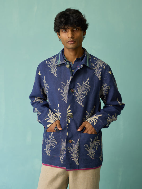 Bardor Floral Block-Printed Jacket - Indigo