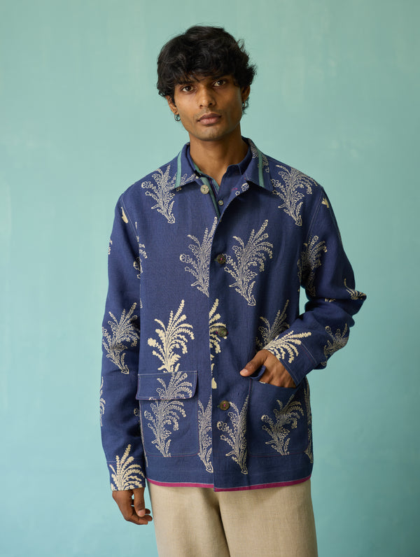 Bardor Floral Block-Printed Jacket - Indigo