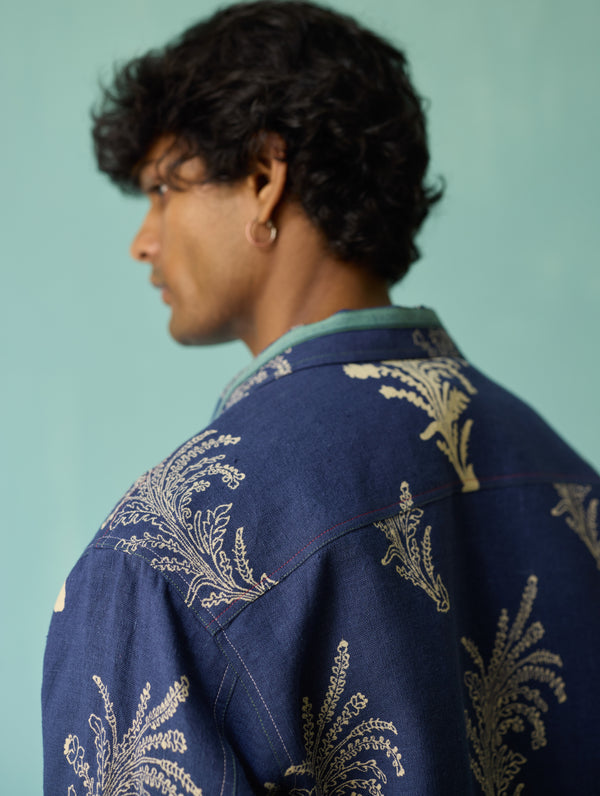 Bardor Floral Block-Printed Jacket - Indigo